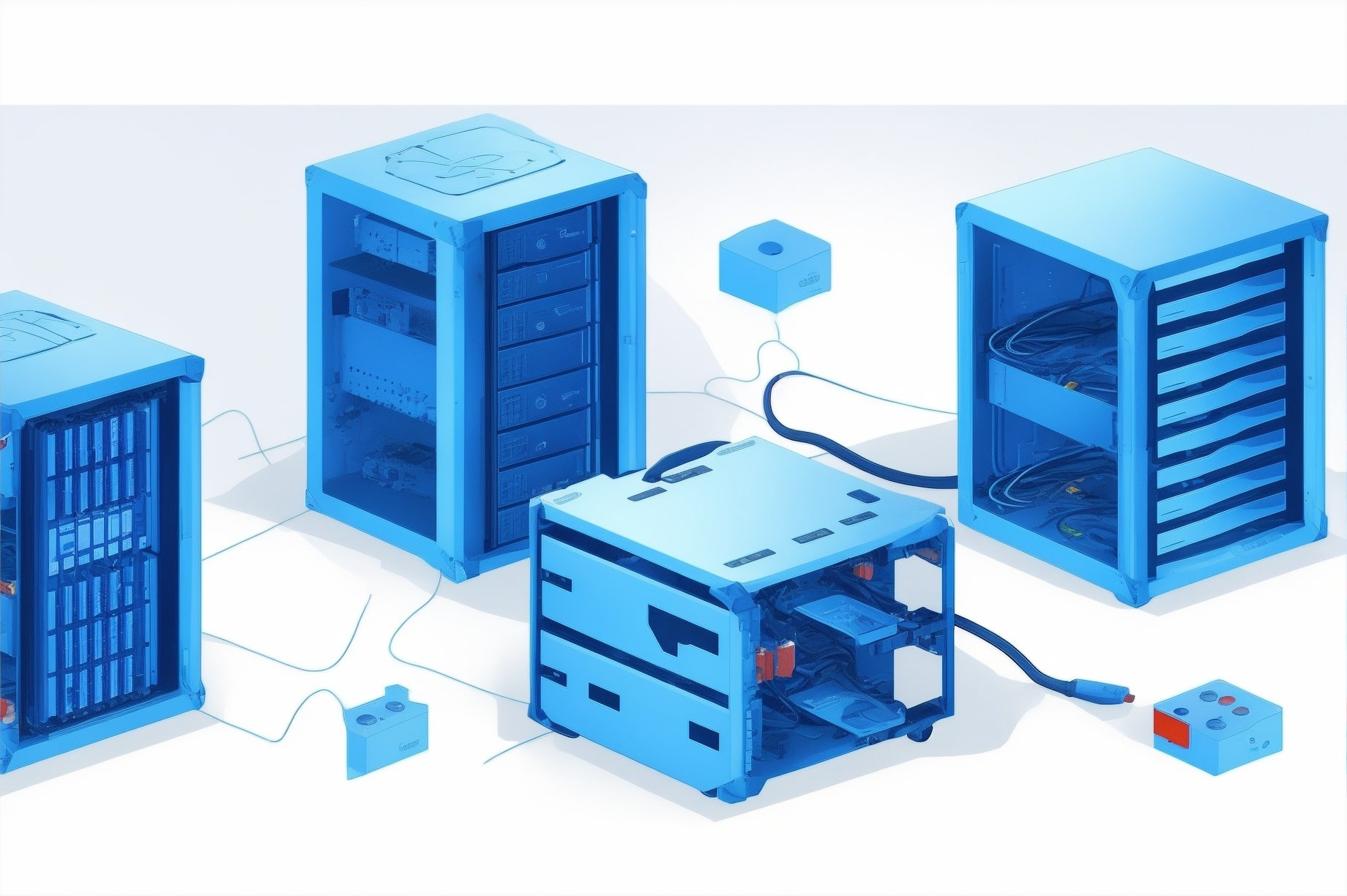 Assorted computer parts symbolizing the technical components involved in setting up a Quake III game server on Kubernetes and DigitalOcean.